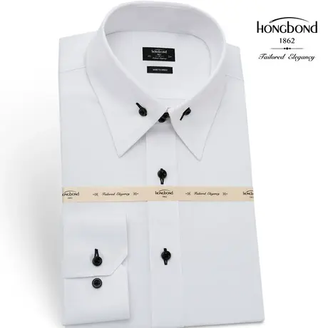 红邦创衣 2023秋冬男白衬衫时尚扣领衬衣长袖个性设计修身衬衣潮商品大图