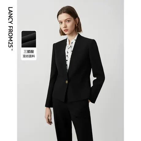 朗姿三醋酸高端气质通勤职业西服外套女2024春季新款廓形黑色西装图片