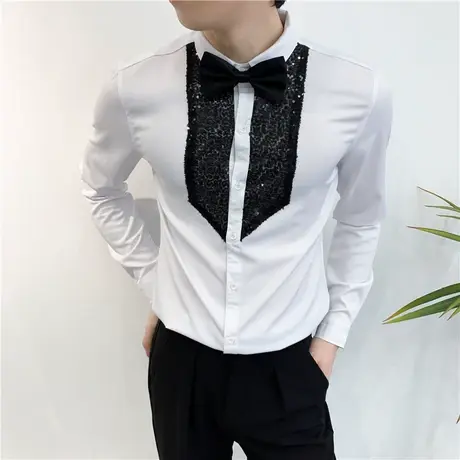 秋季男士长袖衬衫修身潮流休闲帅气痞帅韩版个性潮牌INS礼服衬衣商品大图