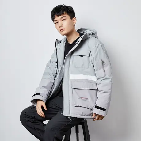 唐狮冬季新款撞色拼接羽绒服连帽男工装休闲外套潮流学生商品大图