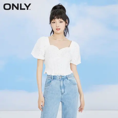 ONLY奥莱夏季甜美气质收腰显瘦短款泡泡袖雪纺衫女商品大图