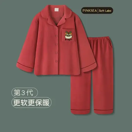睡衣女秋冬款2024新款红色本命年加厚暖绒情侣结婚新婚家居服男商品大图