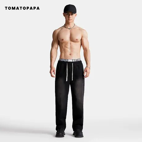 TOMATOPAPA洗水牛仔裤男直筒宽松做旧阔腿高街潮流休闲百搭长裤男图片
