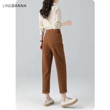 高腰窄版直筒裤女2024新款女裤小个子裤子九分裤烟管法棍裤休闲裤图片