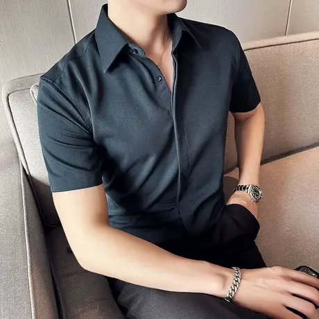 百搭通勤衬衫男短袖夏季薄款2024年隐形暗门襟修身痞帅半袖寸衣潮图片