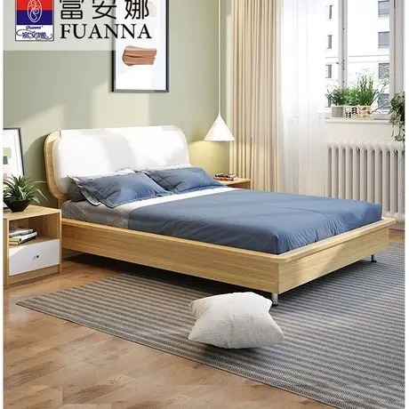 富安娜家具北欧简约双人床布艺软靠原木床1.8现代经济型主卧婚床图片