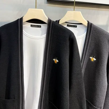 男士开衫针织衫外穿修身夹克刺绣毛衣外套男春秋冬季2023新款潮流商品大图