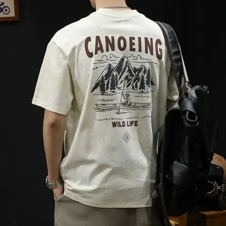 美式印花短袖t恤男士夏季2024新款宽松大码潮牌男款衣服男装体恤商品大图
