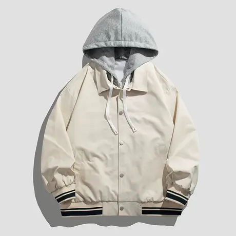 冬季卡其色排扣开衫连帽假两件卫衣夹克外套男士2023年新款秋冬款图片