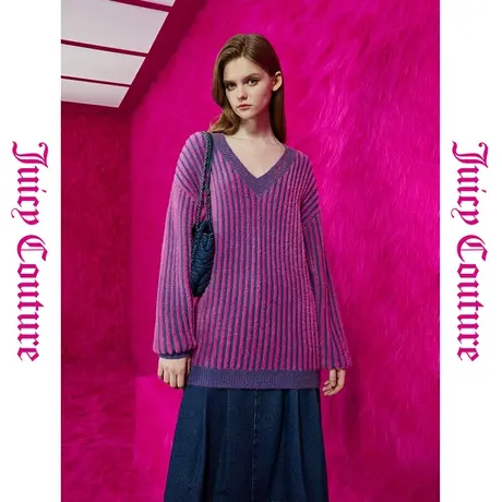 Juicy Couture橘滋初秋冬新款幽幽薰草绣花条纹女式毛衣商品大图