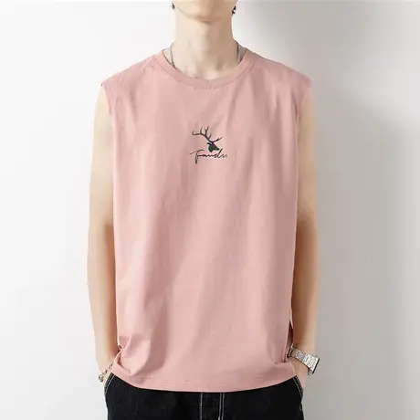 2023新款纯棉背心男士夏季外穿健身篮球运动坎肩跨栏全棉无袖t恤商品大图