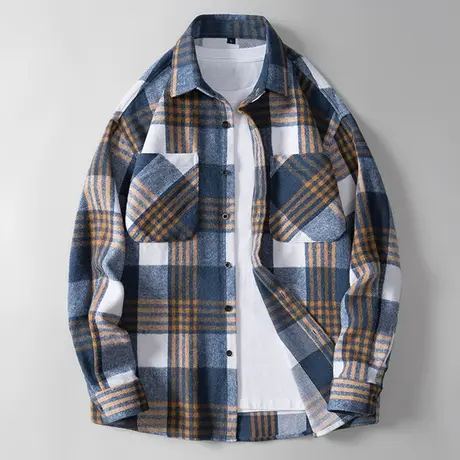 格子衬衫男长袖春秋款宽松百搭休闲外套男潮流衣服青少年潮牌衬衣商品大图