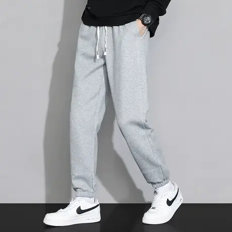 休闲长裤子男秋冬款宽松潮流百搭九分运动裤抽绳小脚束脚灰色卫裤商品大图