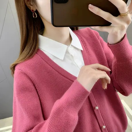 假两件针织上衣2023年新款早春季毛衣女爆款时尚洋气宽松慵懒衣服商品大图