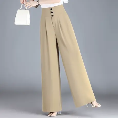 气质高腰阔腿裤女夏季2023新款通勤宽松坠感拖地裤高个子休闲西裤商品大图