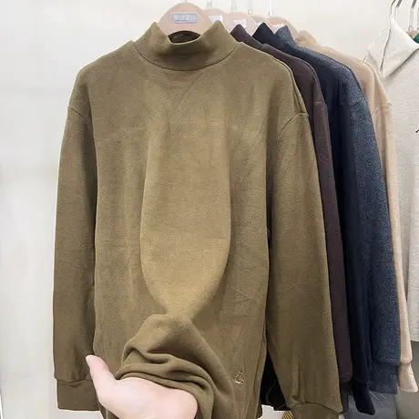 宽松大版半高领德绒中长款打底衫女2022年秋冬新款加厚磨毛上衣潮商品大图