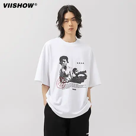 VIISHOW美式hiphop嘻哈字母印花重磅纯棉短袖T恤男夏季潮牌上衣图片