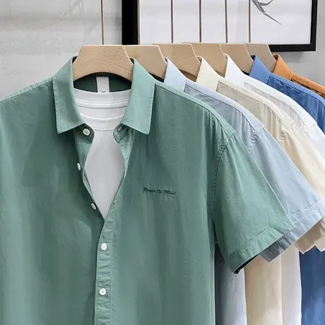 工装短袖衬衫男士休闲衬衣纯棉商务男装宽松上衣服男夏季薄款潮流商品大图