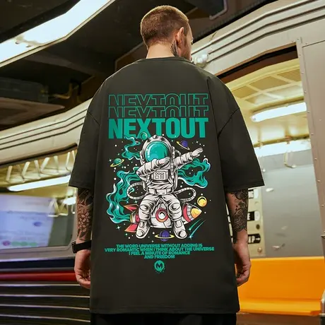 oversize欧美潮牌胖子男装大码2023国潮NASA宽松短袖T恤潮流半袖商品大图