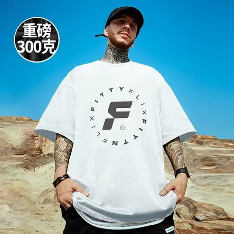 美式复古字母涂鸦短袖男hiphop潮流街头300g重磅纯棉T恤大码半袖商品大图