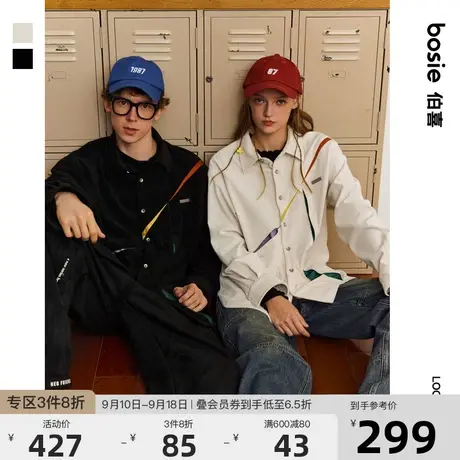 bosie2023年冬季新款衬衫男情侣灯芯条绒撞色宽松休闲长袖外套潮商品大图