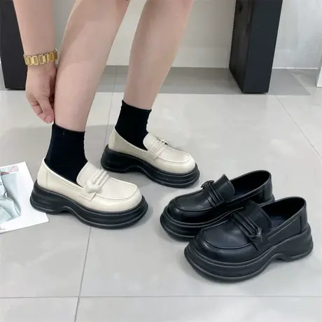 乐福鞋女夏季2023年新款厚底粗跟单鞋配裙子设计感小众复古小皮鞋商品大图