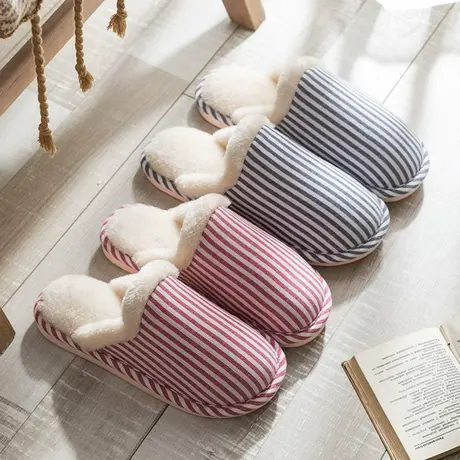 棉拖鞋女冬季2023新款拼色室内家居防滑厚底产后月子保暖毛绒棉鞋商品大图