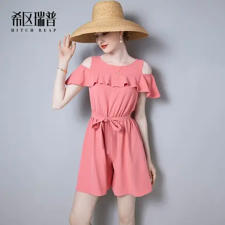 希区瑞普高端气质连体短裤夏季新款女装法式时尚露肩荷叶边图片