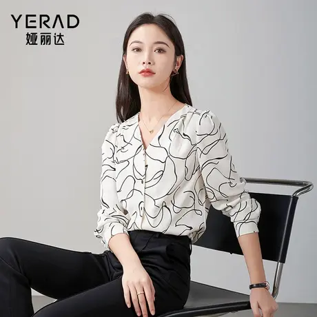 娅丽达女装v领长袖衬衫女2024春季新款宽松上衣设计感小众女衬衣商品大图