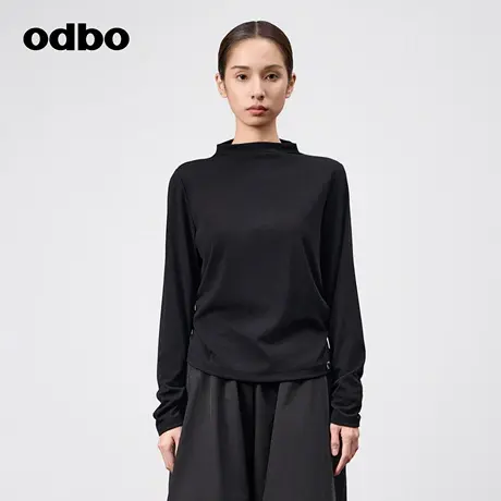odbo/欧迪比欧休闲气质黑色长袖立领T恤女春季新款显瘦内搭上衣商品大图