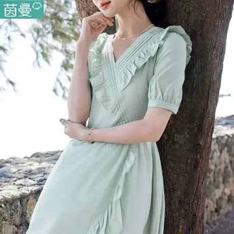 茵曼官方旗舰店短袖棉麻连衣裙女2023夏季新款裙子质感高级感夏天商品大图