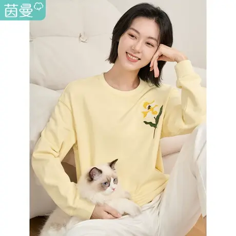 【商场同款】茵曼2023春女装新款休闲宽松圆领纯棉绣花章仔卫衣图片