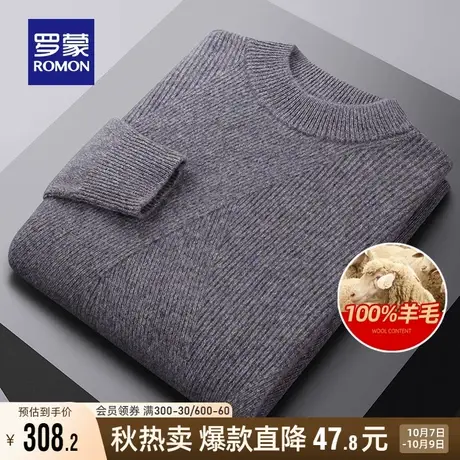 【纯羊毛】罗蒙商务休闲针织衫2023秋季新款圆领百搭厚款保暖毛衣商品大图