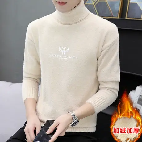 水貂绒高领毛衣男秋冬季潮流韩版修身加绒加厚保暖衣服长领针织衫商品大图