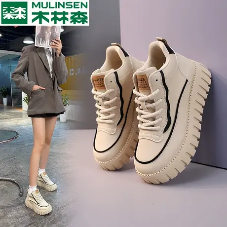 木林森高帮女鞋2023新款秋冬季厚底增高小白鞋百搭运动休闲板鞋女图片