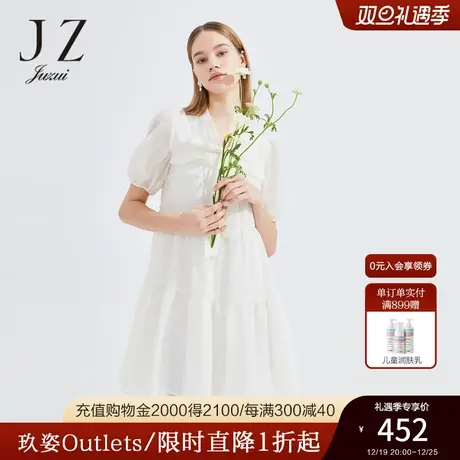 玖姿2022年春季新款可爱风减龄荷叶边系带连衣裙女图片