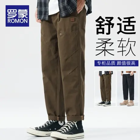 罗蒙纯棉休闲裤男士宽松直筒九分运动裤春秋季潮牌工装长裤子男款图片