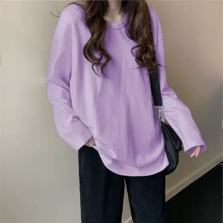 纯色长袖t恤女2023新款春秋外穿宽松百搭韩版学生潮ins打底衫内搭图片