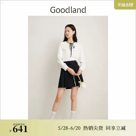 【醋酸系列】Goodland美地女装春季蕾丝领衬衫法式上衣商品大图