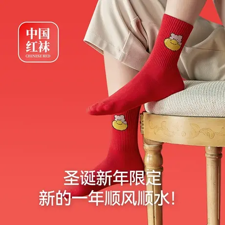 耐尔红袜子本命年女红色中筒袜女款中国风女士喜庆长袜新年礼物商品大图