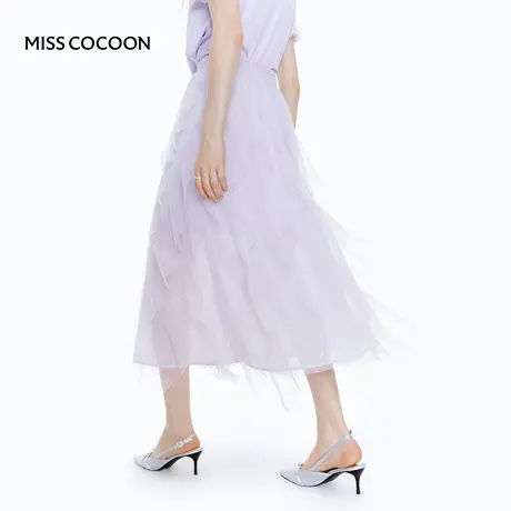 MISS COCOON可可尼层叠网纱紫色半身裙女2025夏季新款细闪亮片裙图片