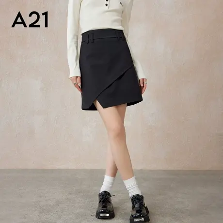 A21女装梭织高腰A摆短裙夏季不规则显瘦新款通勤风显瘦A字裙短裙图片