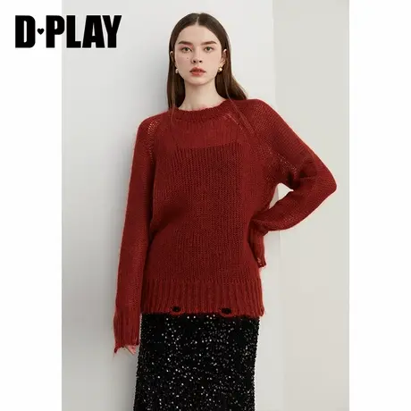 DPLAY冬季慵懒红色马海毛羊毛混纺毛衣宽松软糯针织衫上衣女图片