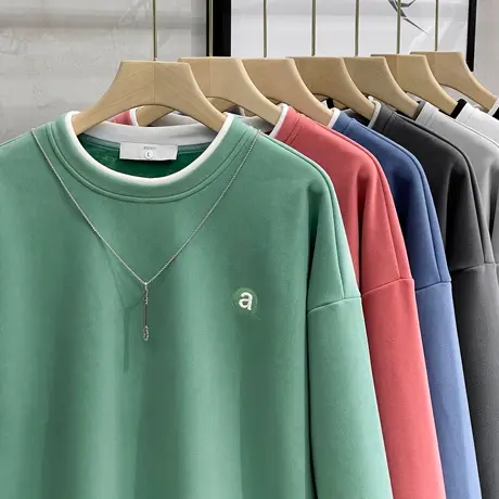 米妮双面绒加绒卫衣男潮ins假两件春秋男士长袖圆领休闲宽松外套商品大图