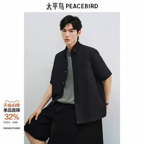 太平鸟男装 休闲衬衫2025夏季新款刺绣肌理提花外穿式衬衫衬衣潮图片