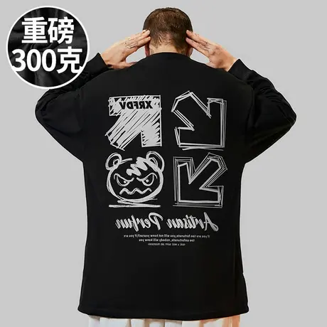 2025春夏新款300斤大码男美式复古重磅宽松T恤胖子加肥加大码长袖商品大图
