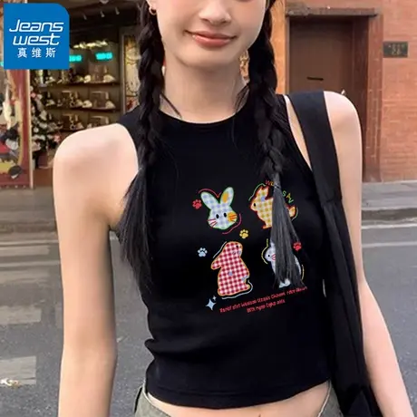 NR真维斯美式别致休闲短款无袖背心女夏季修身显瘦小个子上衣潮牌图片