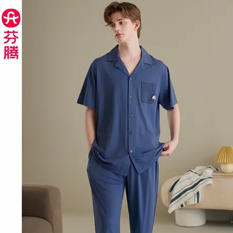 芬腾睡衣男夏季新款纯棉短袖套装男款抗菌防螨休闲大码全棉家居服商品大图