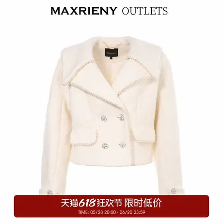 【奥莱】MAXRIENY军装风毛外套女冬季毛呢外套短款图片