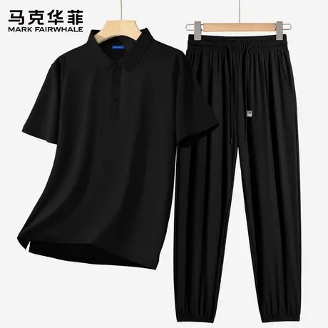 马克华菲POLO衫休闲套装男2025新款夏季男款冰丝束脚裤两件套潮X商品大图